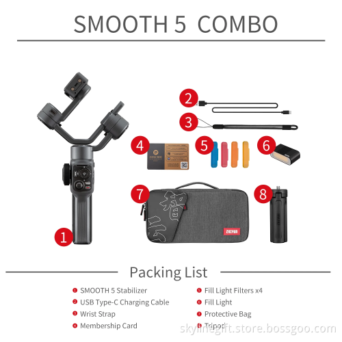 Original For Zhiyun Gimbal Smooth 5 Stabilizer Smartphone Smooth 5 Combo 3-Axis Phone Handheld